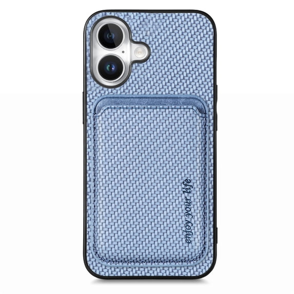 Dteck Detachable Back Cover for iPhone 16 with Card Holder, Magnetic Wallet Pocket Carbon Fiber Texture PU Leather Slim Phone Case, Blue