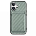 thumbnail image 1 of Dteck Detachable Back Cover for iPhone 16 with Card Holder, Magnetic Wallet Pocket Carbon Fiber Texture PU Leather Slim Phone Case, Green, 1 of 12