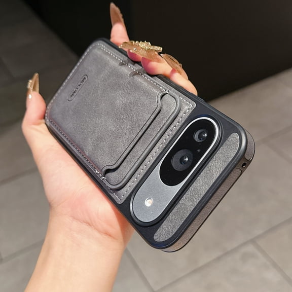 Dteck Detachable Card Holder Wallet Case for Google Pixel 10 Pro XL, Magnetic Leather Case Compatible with MagSafe, Premium PU Leather Slim Shockproof Protective Phone Cover,Gray