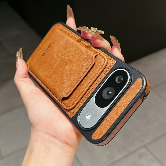 Dteck Detachable Card Holder Wallet Case for Google Pixel 10 Pro XL, Magnetic Leather Case Compatible with MagSafe, Premium PU Leather Slim Shockproof Protective Phone Cover,Brown