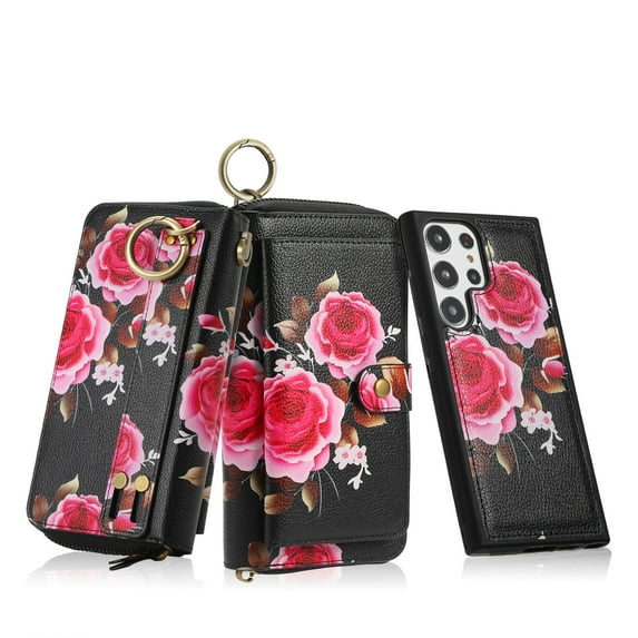 Dteck Detachable Magnetic Case for Samsung Galaxy Note 20 Ultra, RFID Blocking Multifunction Wallet for Women Zipper Long Purse with Removable Wristlet,Black