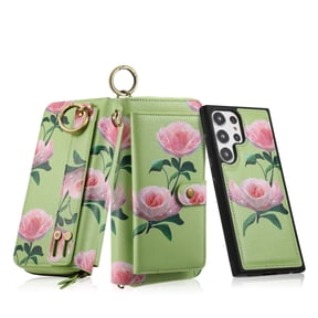 Dteck Detachable Magnetic Case for Samsung Galaxy S23 Ultra, RFID Blocking Multifunction Wallet for Women Zipper Long Purse with Removable Wristlet,Green