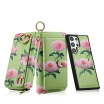 Dteck Detachable Magnetic Case for Samsung Galaxy S22, RFID Blocking Multifunction Wallet for Women Zipper Long Purse with Removable Wristlet,Green