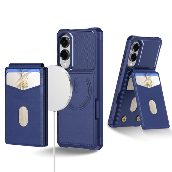 Dteck Detachable Wallet Case for Samsung Galaxy S25 Edge with Stand, Strong Magnetic Card Holder Case Compatible with MagSafe, Shockproof PU Leather RFID Blocking Flip Credit Purse Cover, Darkblue