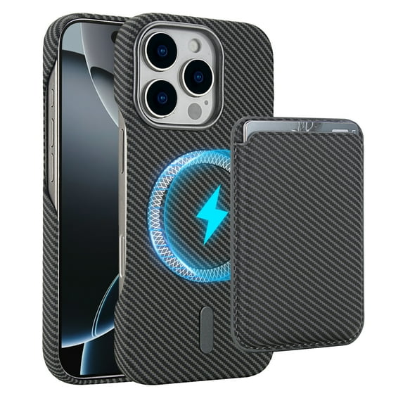 Dteck Detachable Wallet Case for iPhone 13,Shockproof Carbon Fiber Texture PC Case Compatible with Mag Safe Leather Card Slot Pocket for iPhone 13,Gray