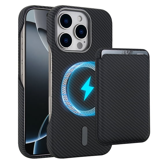 Dteck Detachable Wallet Case for iPhone 14 Pro,Shockproof Carbon Fiber Texture PC Case Compatible with Mag Safe Leather Card Slot Pocket for iPhone 14 Pro,Black
