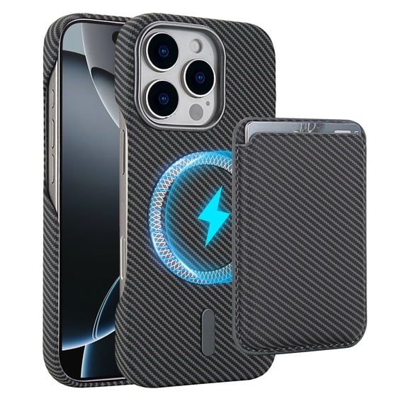 Dteck Detachable Wallet Case for iPhone 14 Pro,Shockproof Carbon Fiber Texture PC Case Compatible with Mag Safe Leather Card Slot Pocket for iPhone 14 Pro,Gray