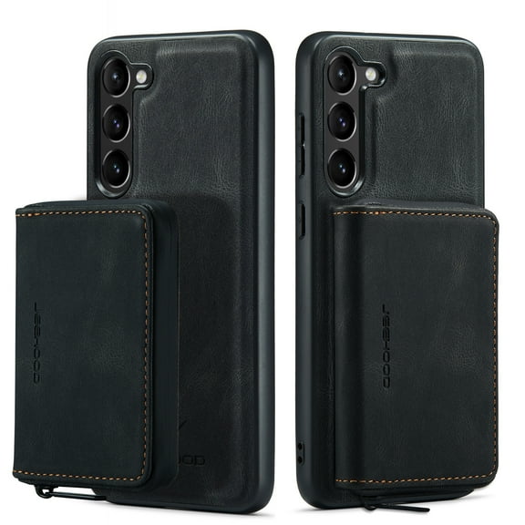 Dteck Detachable Zipper Wallet Case for Samsung Galaxy S23,Magnetic Leather Card Pocket Bag Removable 2 in 1 Case Shockproof Rubber Kickstand Cover,Black