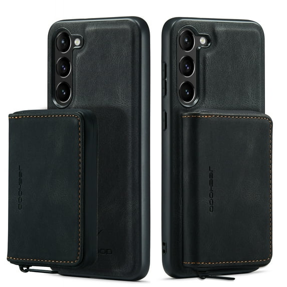 Dteck Detachable Zipper Wallet Case for Samsung Galaxy S23,Magnetic Leather Card Pocket Bag Removable 2 in 1 Case Shockproof Rubber Kickstand Cover,Black