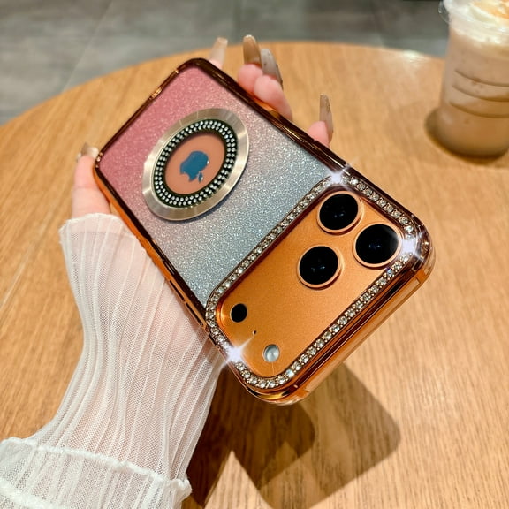 Dteck Diamond Bling Case for iPhone 17 Pro Max,Shockproof TPU Case with Bling Paper Compatible with Mag Safe Back Cover,Orange