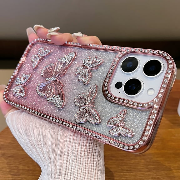 Dteck Diamond Case for iPhone 11, Glitter 3D Butterfly Diamond Camera Protection Shockproof for iPhone 11 Case for Women Girls,Pink