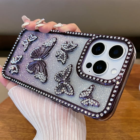 Dteck Diamond Case for iPhone 11, Glitter 3D Butterfly Diamond Camera Protection Shockproof for iPhone 11 Case for Women Girls,Purple