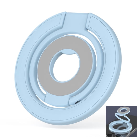 Dteck Double Magnetic Phone Ring Holder and Finger Grip Kickstand, Compatible with MagSafe, iPhones, Androids, and Car Mounts,Blue
