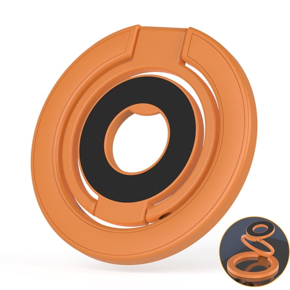Dteck Double Magnetic Phone Ring Holder and Finger Grip Kickstand, Compatible with MagSafe, iPhones, Androids, and Car Mounts,Orange