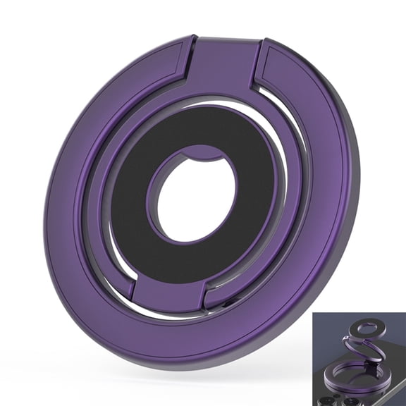 Dteck Double Magnetic Phone Ring Holder and Finger Grip Kickstand, Compatible with MagSafe, iPhones, Androids, and Car Mounts,Purple