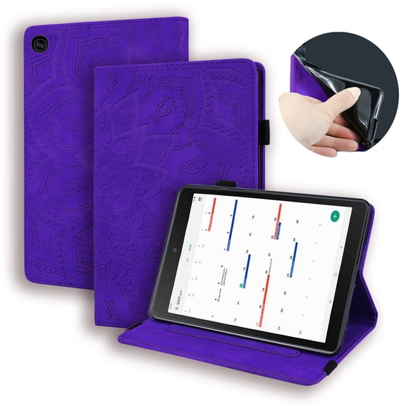 Dteck Embossed Case For Samsung Galaxy Tab S5e SM-T720/T725, 3D Embossed Flower PU Leather Flip Stand Cover Wallet Case Built-in 4 Card Slots, Pencil Holder, Multi-angels Viewing, Purple