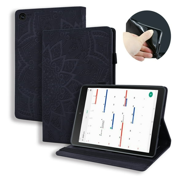 Dteck Embossed Case For Samsung Galaxy Tab S5e SM-T720/T725, 3D Embossed Flower PU Leather Flip Stand Cover Wallet Case Built-in 4 Card Slots, Pencil Holder, Multi-angels Viewing, Black
