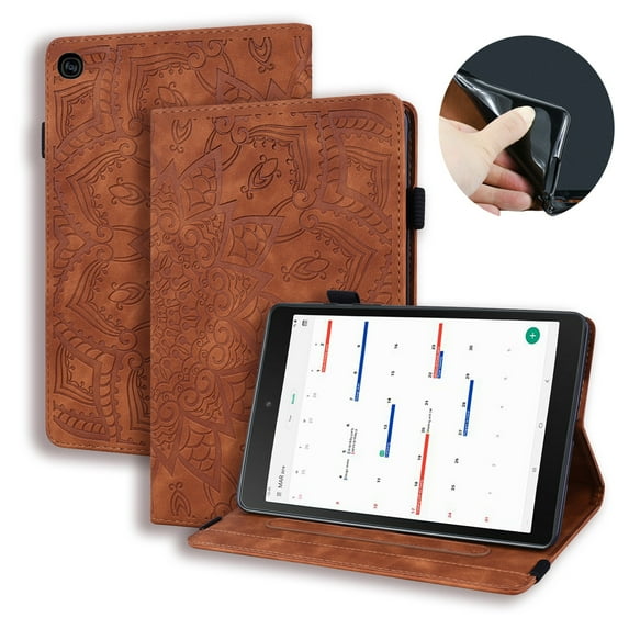 Dteck Embossed Case For Samsung Galaxy Tab S5e SM-T720/T725, 3D Embossed Flower PU Leather Flip Stand Cover Wallet Case Built-in 4 Card Slots, Pencil Holder, Multi-angels Viewing, Brown