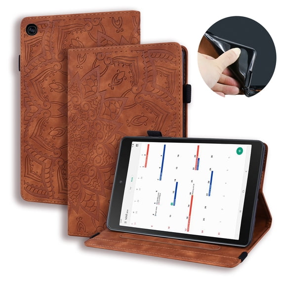 Dteck Embossed Case For Samsung Galaxy Tab A 10.1 2019 Model SM-T510/T515, 3D Embossed Flower PU Leather Flip Cover Wallet Case Built-in 4 Card Slots, Pencil Holder, Multi-angels Viewing, Brown