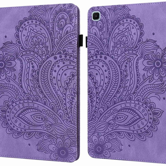 Dteck Embossed Flower Case for Galaxy Tab A7 Lite 8.7", Samsung A7 Lite (SM-T220/SM-T225) 2021 PU Leather Magnetic Pockets Multi-Angle Stand Folding Stand Pen Holder Business Cover Case,Purple Flower