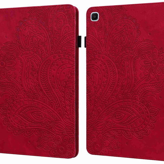 Dteck Embossed Flower Case for Galaxy Tab A7 Lite 8.7", Samsung A7 Lite (SM-T220/SM-T225) 2021 PU Leather Magnetic Pockets Multi-Angle Stand Folding Stand Pen Holder Business Cover Case,Red Flower