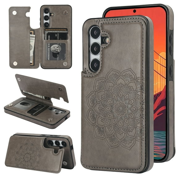 Dteck Embossed Flower Pattern Wallet Case for Samsung Galaxy A54 5G Magnetic Leather Card Slots Women Girl Case Shockproof Kickstand Flip Cover for Galaxy A54 5G,Gray