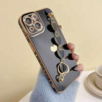 Dteck Fashion Case for iPhone 14 Pro Max Stylish Cute Case,Sparkle Plating Heart Case with Bling Love Heart Chain Strap Camera Lens Protection Girly Case For iPhone 14 Pro Max,Black