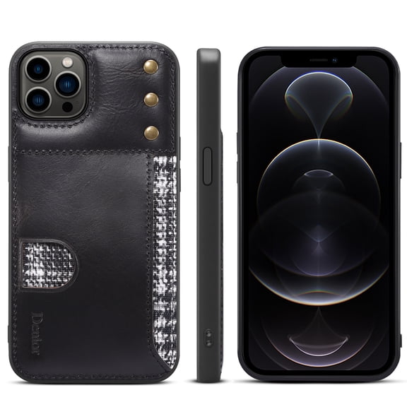 Dteck Fashion PU Leather Case Compatible with iPhone 14 Pro Max,High Quality Synthetic PU Leather+Inner Soft Slim TPU with Shockproof Card Slot Case for IPhone 14 Pro Max 6.7 Inch,Black
