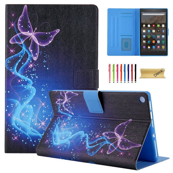 Dteck Fire HD 10 Tablet Case (9th/7th/5th Gen, 2019/2017/2015 Release), Slim Cute Pattern PU Leather Folio Stand Cover with Auto Wake Sleep, Purple Butterfly