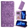 thumbnail image 1 of Dteck Fit for Apple iPhone 14 Plus Wallet Case with Wrist Strap,Stylish Flower Embossed Pattern PU Leather Magnetic Clasp Flip Stand Card Slots Purse Phone Case for Women Girls,Purple, 1 of 16