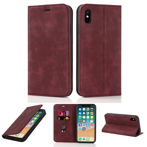 Dteck Fit for Apple iPhone X,Apple iPhone XS Wallet Case with RFID Blocking Card Slots,Drop Protection Premium PU Leather Magnetic Folio Flip Kickstand Holder Phone Cover,Red