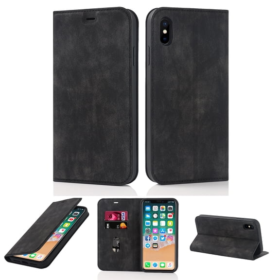 Dteck Fit for Apple iPhone X,Apple iPhone XS Wallet Case with RFID Blocking Card Slots,Drop Protection Premium PU Leather Magnetic Folio Flip Kickstand Holder Phone Cover,Black