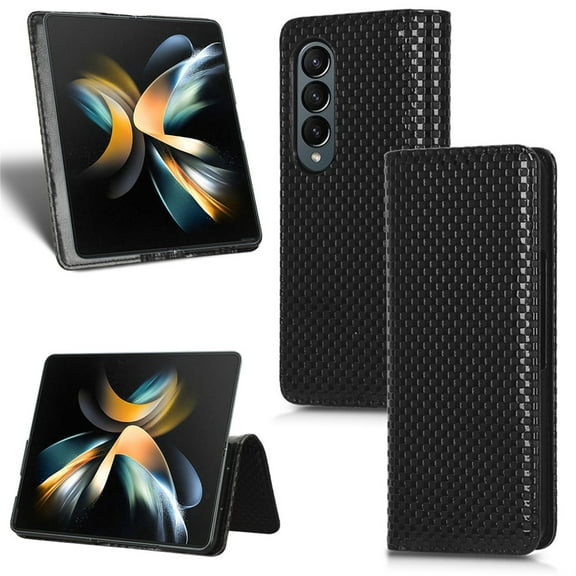 Dteck Fit Samsung Galaxy Z Fold 4 Case Wallet, Protective Cover with [RFID Blocking] Card Slots Kickstand Magnetic PU Leather + Soft TPU Case for Samsung Galaxy Z Fold 4 2022 5G Phone, Black