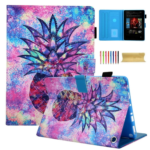 Dteck Flip Case for All-New Kindle Fire HD 10 2021/Fire HD 10 Plus 2021 (11th Generation), Premium PU Leather Multi-Angle Folio Cover with Card Holder Auto Wake Sleep,07# Pineapple