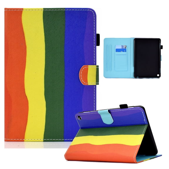 Dteck Flip Case for All-New Kindle Fire HD 10 2021/Fire HD 10 Plus 2021 (11th Generation), Premium PU Leather Multi-Angle Folio Cover with Card Holder Auto Wake Sleep,23# Rainbow
