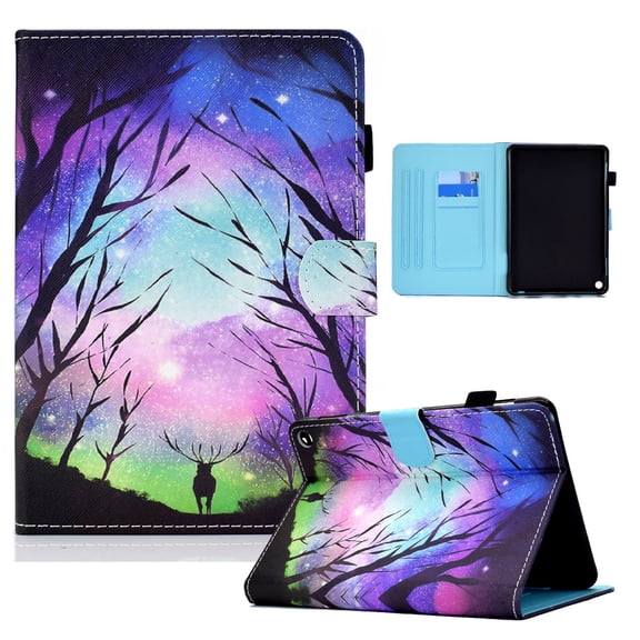 Dteck Flip Case for All-New Kindle Fire HD 10 2021/Fire HD 10 Plus 2021 (11th Generation), Premium PU Leather Multi-Angle Folio Cover with Card Holder Auto Wake Sleep,26# Deer