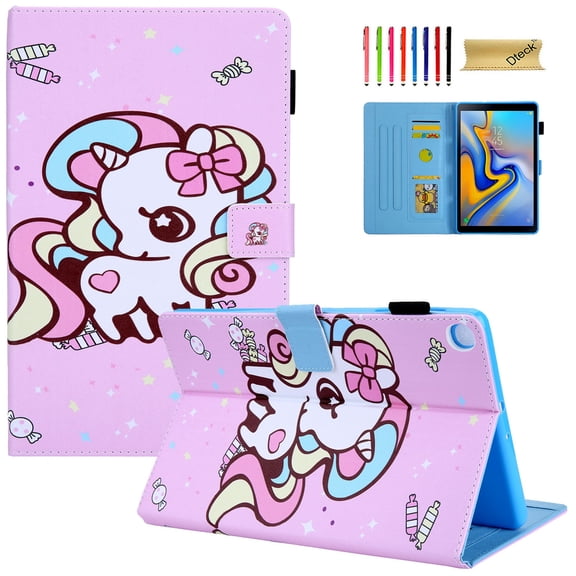 Dteck Flip Case For Samsung Galaxy Tab A 10.1 inch 2019 Tablet SM-T510/T515, Lightweight Cute Pattern PU Leather Folio Flip Stand Case Cover with Card Slots, Candy Horse