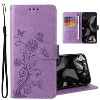 Dteck Flip Case for Google Pixel 10 Pro XL, Embossed PU Leather Magnetic Closure Wallet Case with Card Holder Wrist Strap Kickstand Shockproof Cover,Purple