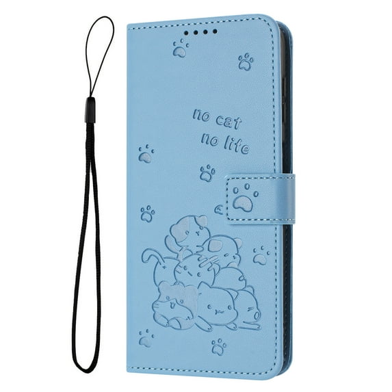 Dteck Flip Case for Motorola Edge 2024, PU Leather Magnetic Folio Cover with Card Holder Kickstand, TPU Shockproof Durable Protective Phone Case with Wrist Strap for Moto Edge 2024,Blue - Cat