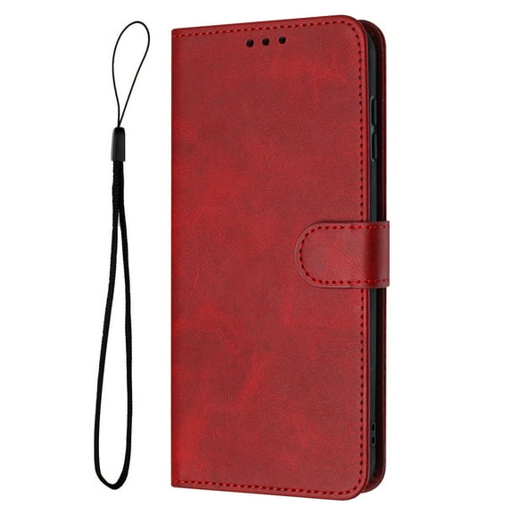 Dteck Flip Case for Motorola Edge 2025, PU Leather Magnetic Folio Cover with Card Holder Kickstand, TPU Shockproof Durable Protective Phone Case with Wrist Strap for Moto Edge 2025,Red
