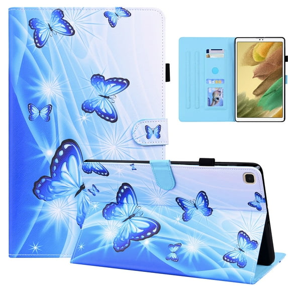 Dteck Flip Case for Samsung Galaxy Tab A7 Lite 8.7-inch 2021 Tablet models SM-T220 / T225, Cute Pattern PU Leather Folio Case Multi-angle Stand Cover with Card Slots,32 Blue Butterfly