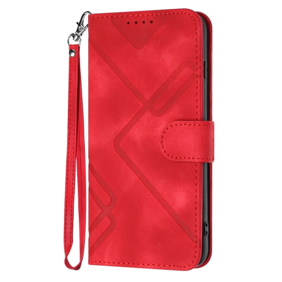 Dteck Flip Case for iPhone 16 Plus Case, Shockproof PU Leather Wallet Magnetic TPU Inner with Viewing Stand & Card Holder Wrist Strap Folio Phone Cover, Red