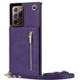 thumbnail image 1 of Dteck Flip Leather Wallet Case for Samsung Galaxy Note20, Crossbody Wallet Case with Credit Card Holder Zipper Pocket Lanyard Shoulder Strap, Women Men Kickstand Phone Cover for Samsung Note20,Purple, 1 of 9