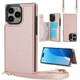 thumbnail image 1 of Dteck Flip Leather Wallet Case for iPhone 16 Pro 5G, Crossbody Wallet Phone Case with Credit Card Holder Strap Lanyard, Women Girl Purse Kickstand, Pink, 1 of 7