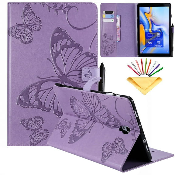 Dteck Flip Smart Case For Samsung Galaxy Tab A 10.5 inch 2018 SM-T590/T595/T597 Tablet, Premium PU Leather Folio Stand Wallet Case Full-Body Protective Auto Wake Sleep Cover, Purple Butterfly