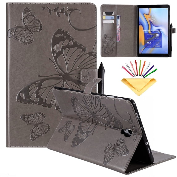 Dteck Flip Smart Case For Samsung Galaxy Tab A 10.5 inch 2018 SM-T590/T595/T597 Tablet, Premium PU Leather Folio Stand Wallet Case Full-Body Protective Auto Wake Sleep Cover, Gray Butterfly