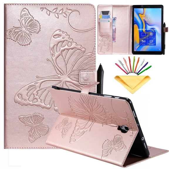 Dteck Flip Smart Case For Samsung Galaxy Tab A 10.5 inch 2018 SM-T590/T595/T597 Tablet, Premium PU Leather Folio Stand Wallet Case Full-Body Protective Auto Wake Sleep Cover, Rosegold Butterfly