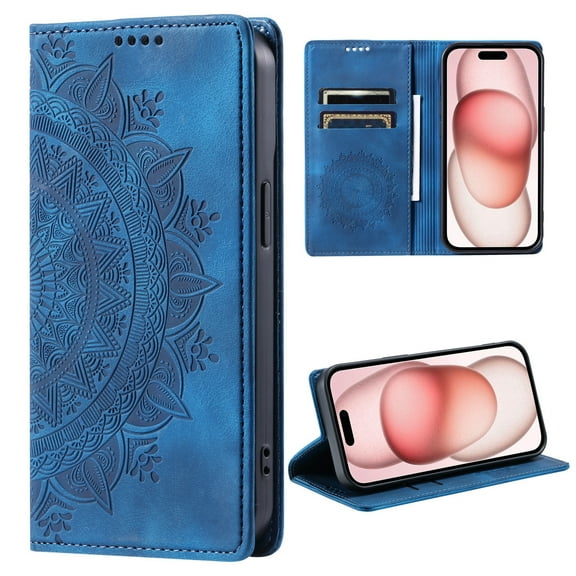 Dteck Flip Wallet Case for Motorola Moto G Play 4G 2024, Embossed Leather Magnetic Folio Cover with Card Holder,Kickstand - TPU Shockproof Durable Protective Phone Case,Blue