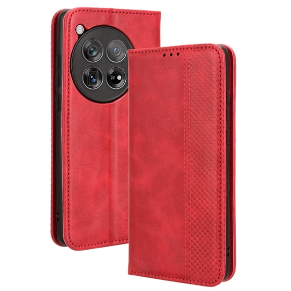 Dteck Flip Wallet Case for OnePlus 12R 5G, [3 Card Slots][Stand Function] PU Leather Shockproof Protective Case Magnetic Closure Phone Cover for OnePlus 12R 5G 2024,Red