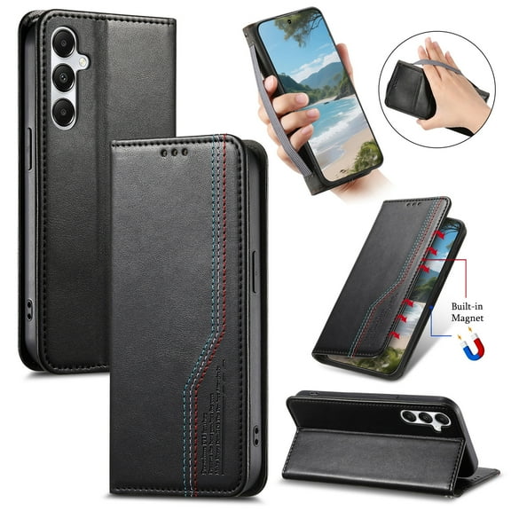 Dteck Flip Wallet Case for Samsung Galaxy A26 5G,Leather Magnetic Folio Cover with Card Holder Kickstand Shockproof TPU Full Body Protective Phone Case,Black